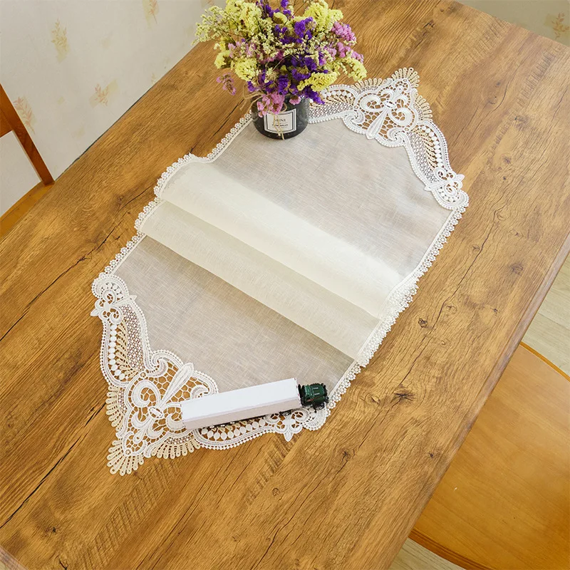 European-style 100% LINEN table runner,oblong table cloth ,tablecloth,table cover with embroidery water-soluble lace