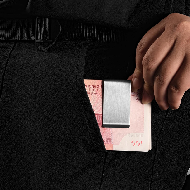 QOONG Stainless Steel Slim Double Sided Men Women Money Clip Wallet Metal Credit Card Money Holder Bill Steel Clip Clamp ML1-006