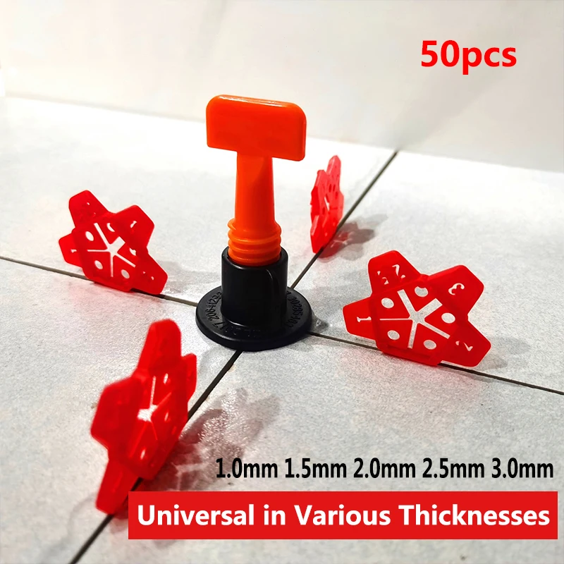 50pcs Tile Leveling System Five Size in One Removable Wall Tiles Gap Locator Can Reuse Cross Floor Construction Tools 1mm-3mm