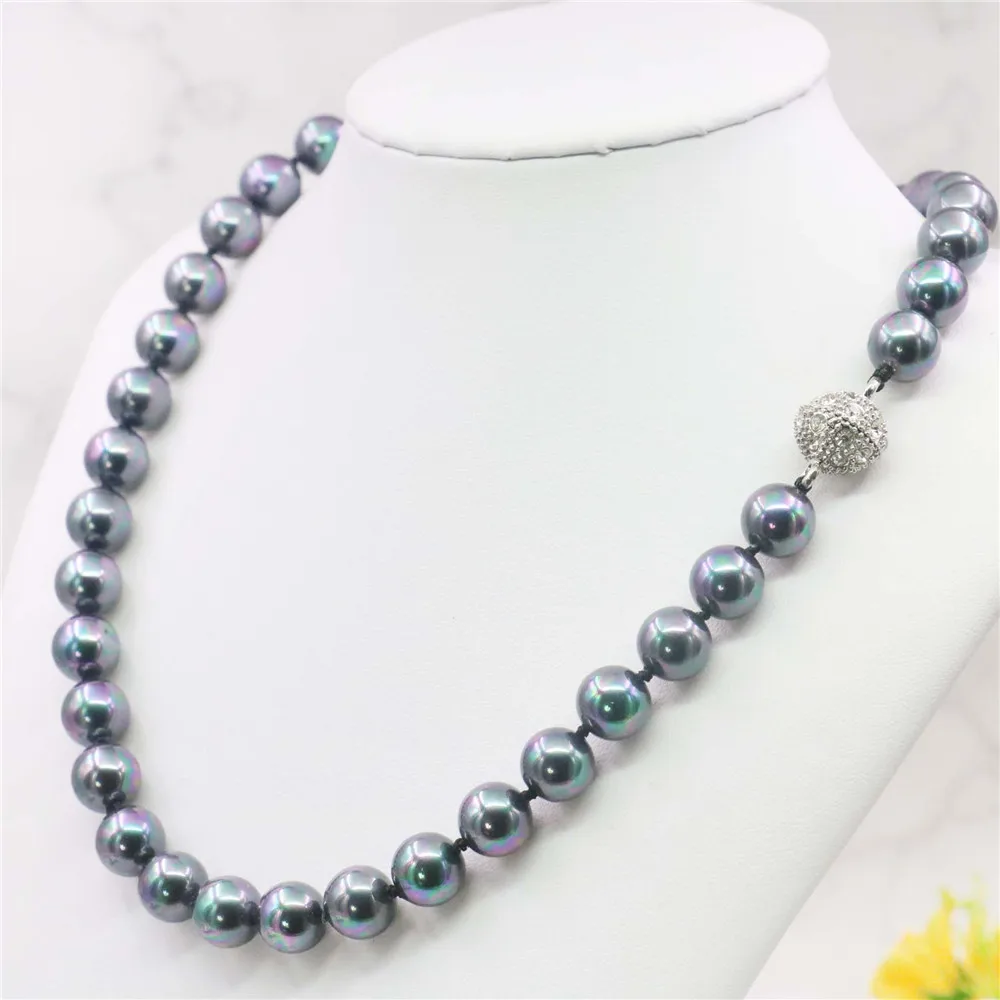 fashion 10mm Black AB South Sea Shell Pearl Necklace Fashion Jewelry Making Design Hand Made Gifts For Girl Women 18\