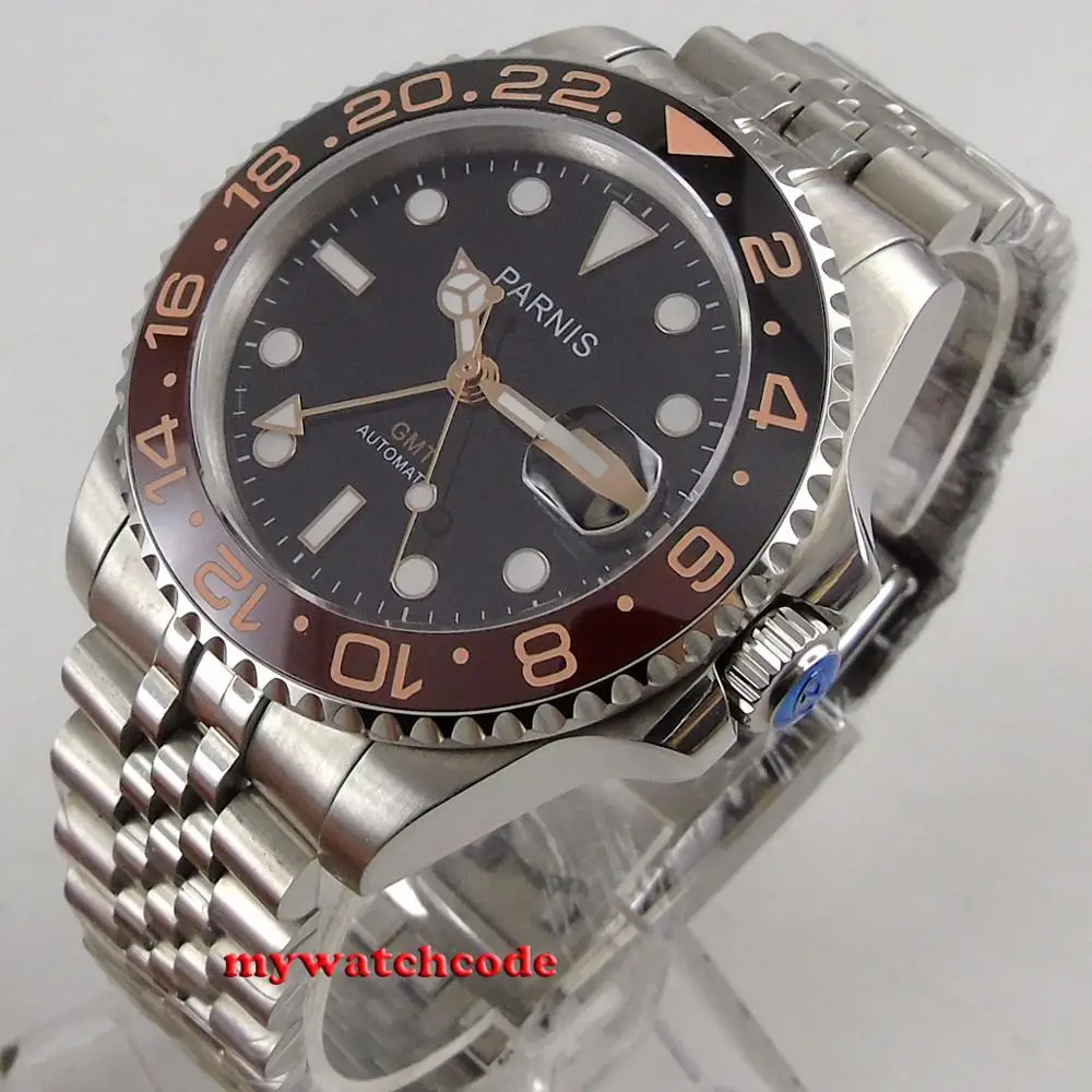 PARNIS MINGZHU 3804 GMT Two Tone Silver Rose Gold Steel Automatic Watch Men Jubillee Bracelet Sapphire Crystal 40mm SUB