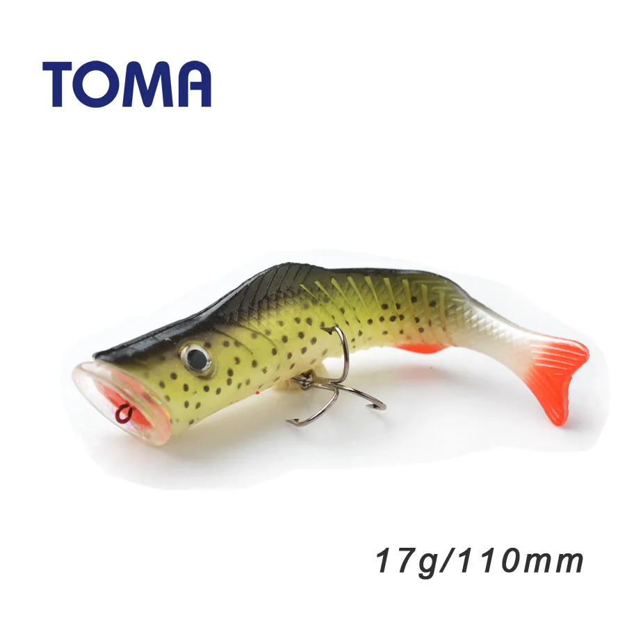 TOMA 110mm 17g Soft Plastic Fishing Lures Minnow 3D Eyes Simulation Tail Artificial Silicone Sea Fishing Lure Big Pike Soft Bait
