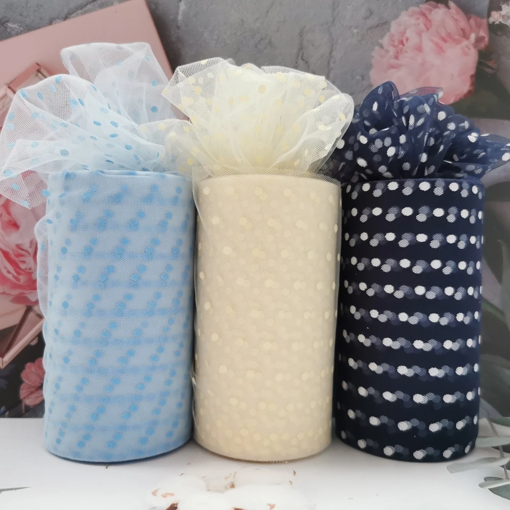 10cm 25Yards Polka Dot Tulle Roll Spool Fabric Ribbon DIY Hair Accessories Tutu Skirt Gift Craft Party Wedding Decoration