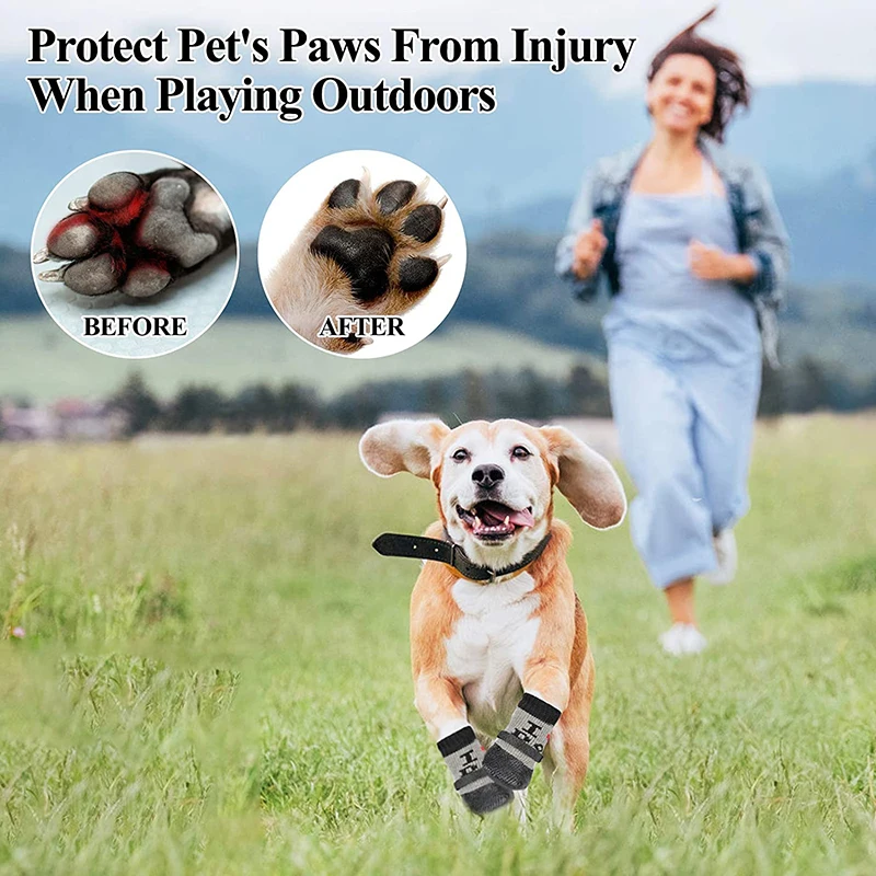 Benepaw Adjustable Straps Dog Shoes Non-Skid Breathable Booties Double Side Rugged Adhesive Resistant Socks Knit Protection