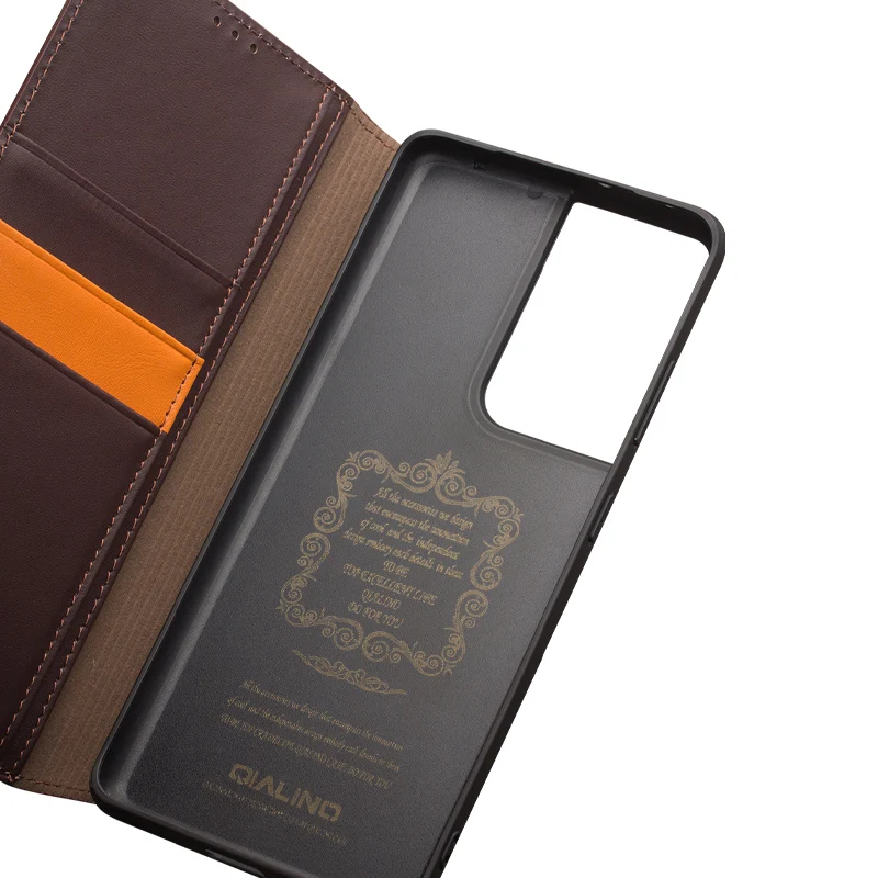 QIALINO Genuine Leather Bag Phone Case for Samsung S21+ Plus 5G Business Style Fashion Luxury Card Slots Flip Cover for S21Ultra