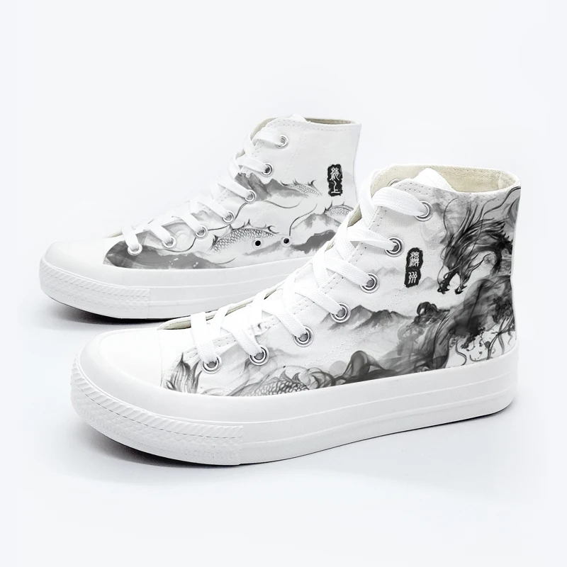 Amy and Michael Original Designers Chic Snekaers Fashion Women Students Hand Painted Graffiti High Top Canvas Shoes Unisex Flats