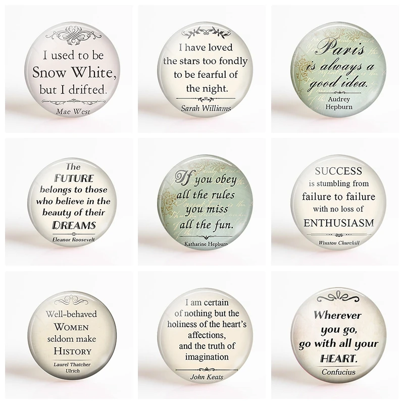 5Pcs/lot Shakespeare Sarah Williams Audrey Hepburn Famous Quote Cabochon Glass Dome 25mm for Diy Pendant Necklace Bracelet