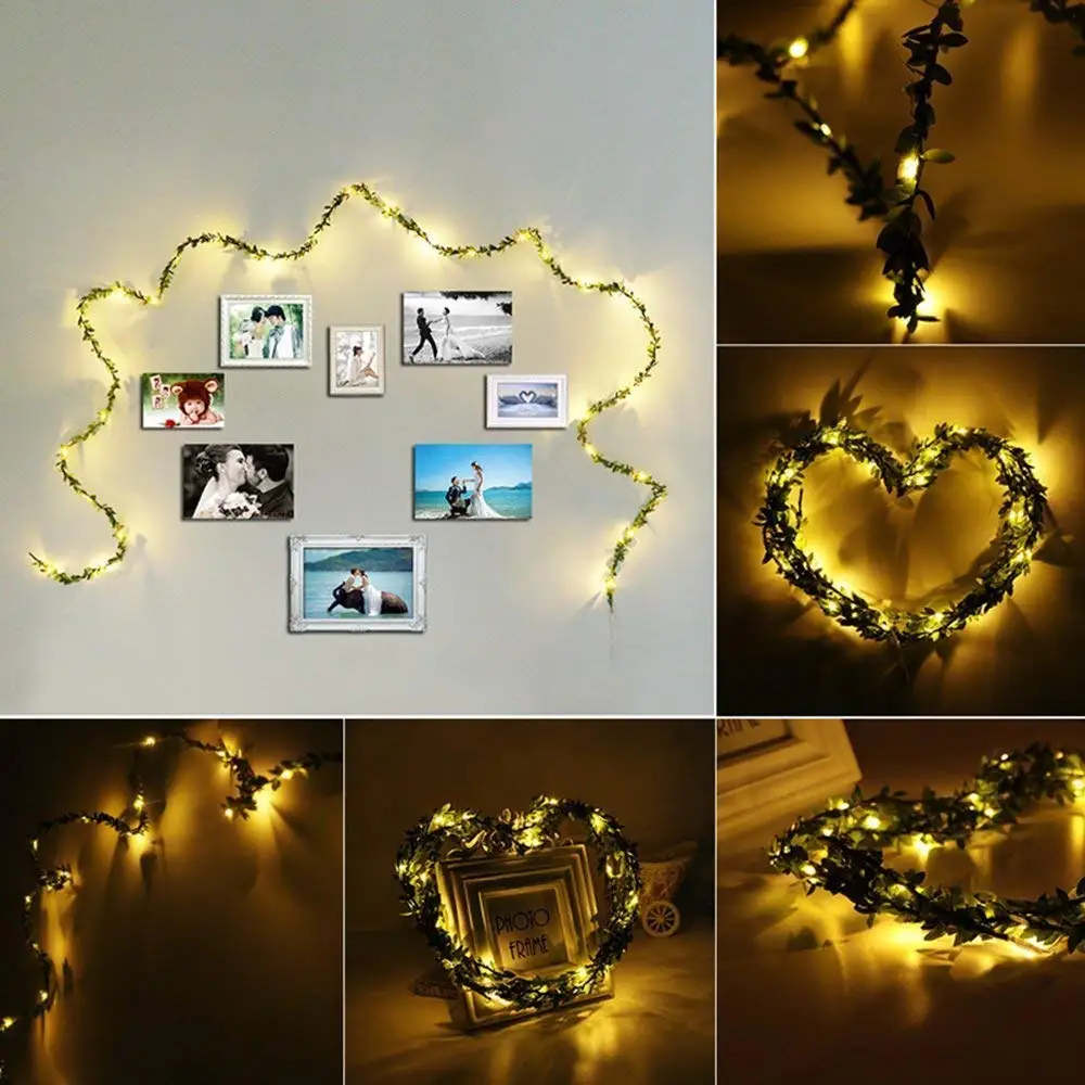 Solar Powered Tiny Leaf Vine String Light 2/5/10m Artificial Green Leaf Hanging Garland for Home Garden Office Christmas Wedding