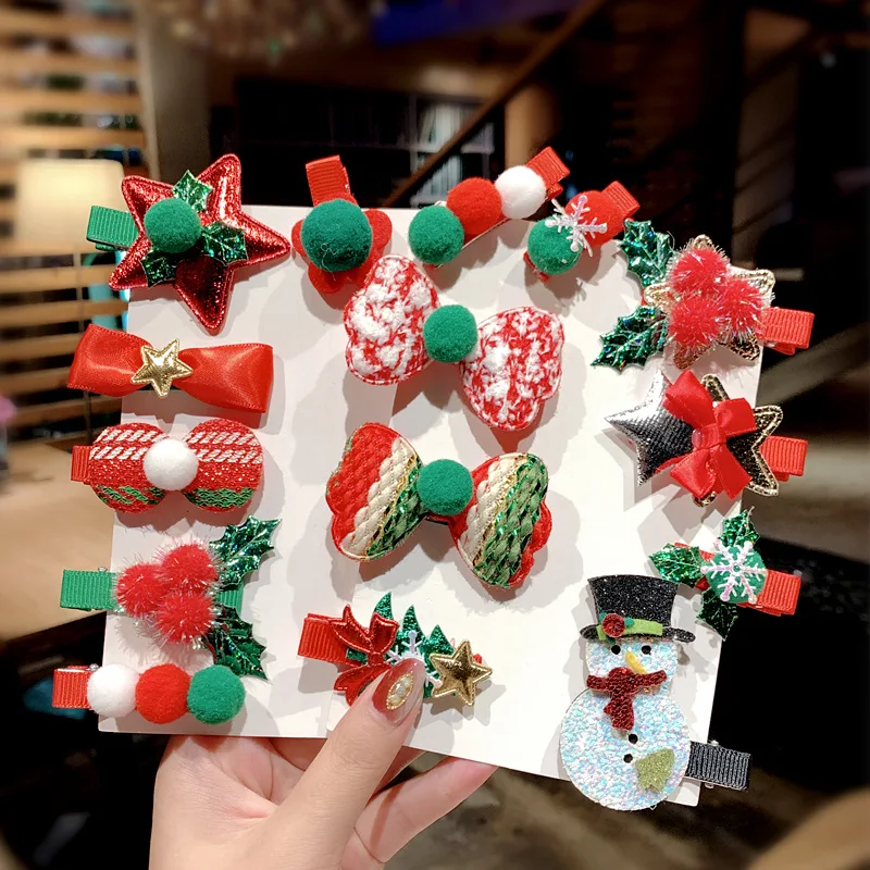 Lystrfac 5 Pcs/Set Gadis Lucu Pohon Natal Busur Rambut Jepit Rambut Anak-anak Manis Headband Rambut Klip Jepit Rambut Aksesoris