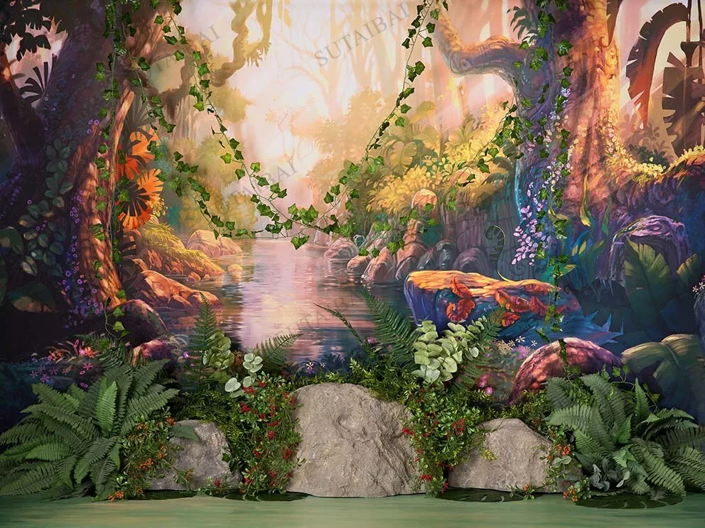 Jurassic Gates Dinosaur Children 1st Birthday Photography Backdrops Jungle Safari Photocall Background Photo Studio