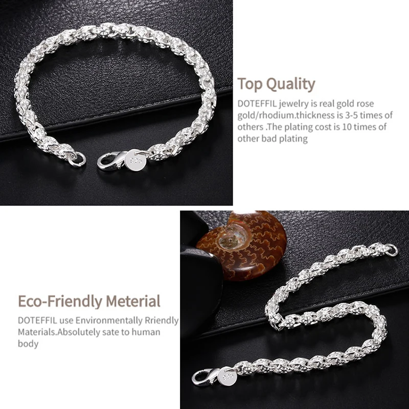 DOTEFFIL 925 Sterling Silver Faucet Chain Bracelet For Women Man Wedding Engagement Party Fashion Jewelry
