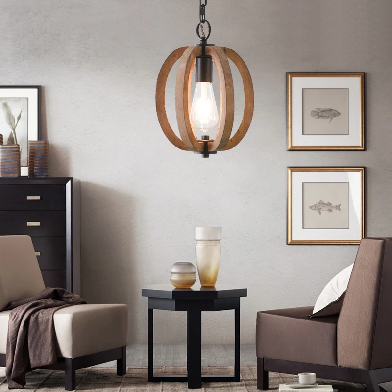 Lampu gantung industri Lampu led kayu antik Perancis Lampu gantung lentera putih Liontin loteng Dapur Rumah Pertanian Kayu Kecil