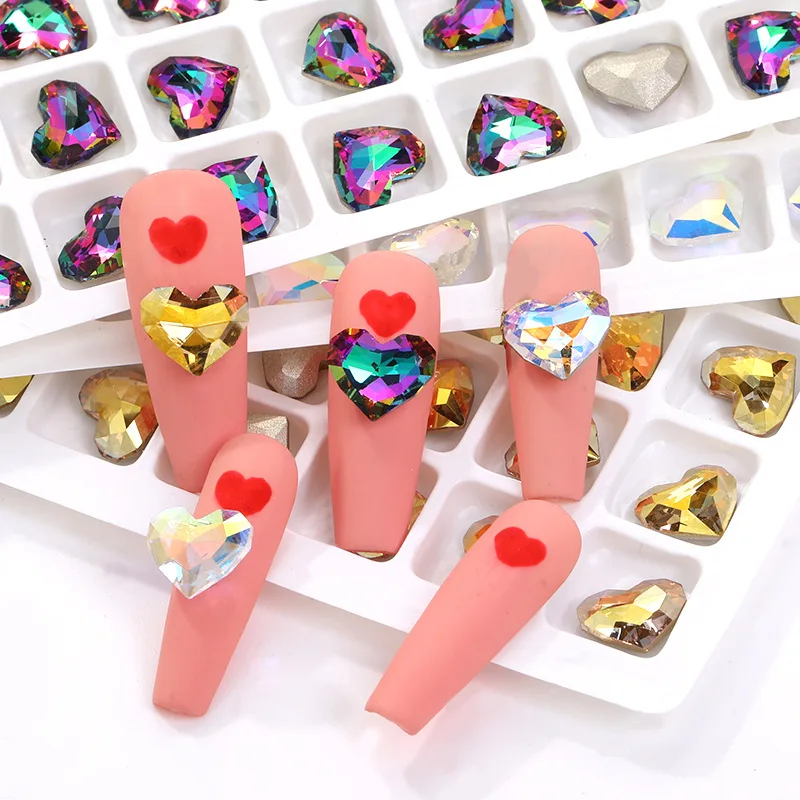 168pc Christmas Heart Crystal Diamond Nail Art Rhinestones Pointedback Crystal Non Hot Fix Rhinestones For DIY 3D Nail Decoratio