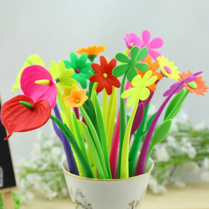 

50PCS South Korean Creative Office Stationery Flowers and Plants Gel Pens Soft Grass Water Pen Kawaii School Supplies