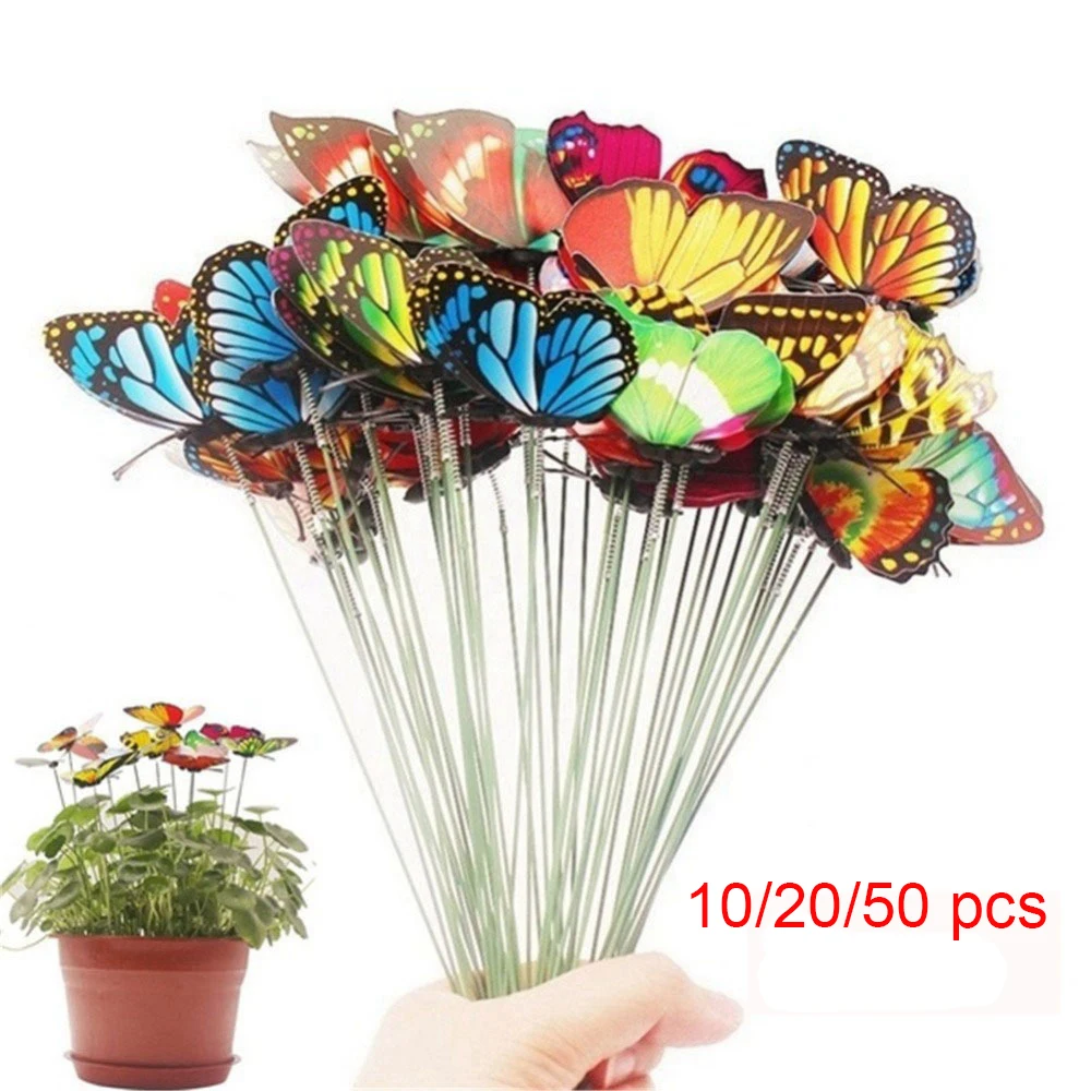 

10/20/50pcs Butterflies Garden Decoration Outdoor Yard Planter Colorful Whimsical Butterfly Stakes Flower Pots jardineria Decor