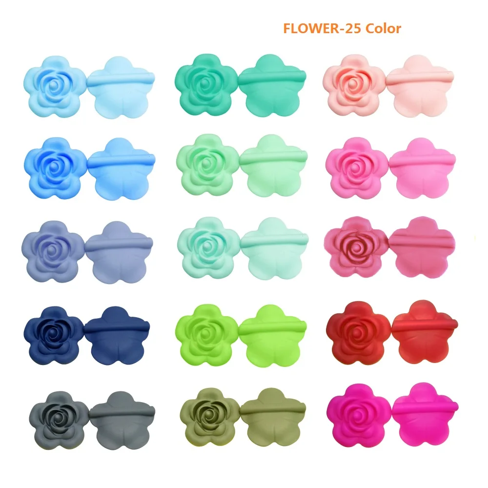 Joepada 1Pc Baby Teether Rose Flower Baby Teething Beads BPA Free DIY Baby Teething Pacifier Chain Oral Care Toy Silicone Beads