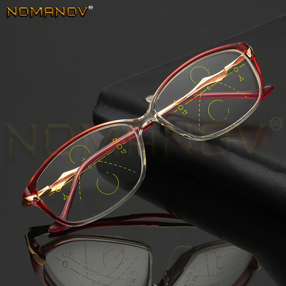 

Tr90 Large Frame Gradient Wine Red Women ladies Progressive Multifocus Reading Glasses Add 75 100 125 150 175 200 to 400