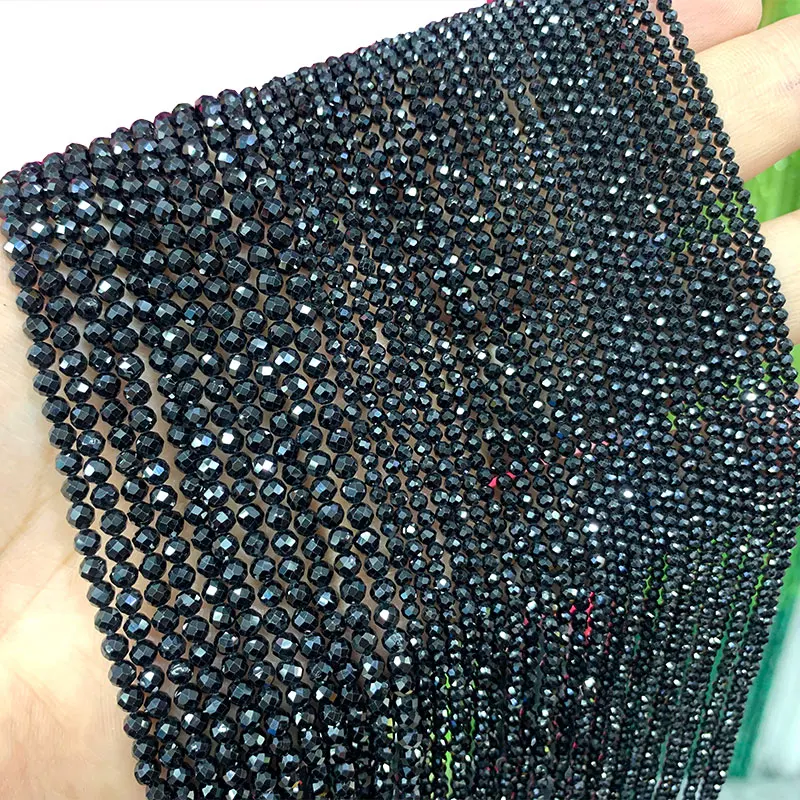 

LUOMANXIARI Natural Faceted Round Black Spinel Stone Beads For Jewelry Making DIY Bracelet Necklace Charms 2/3/4MM 15''