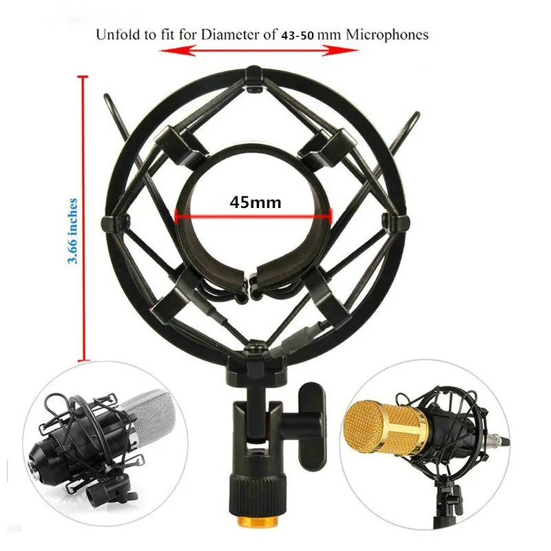 43-50 مللي متر ميكروفون صدمة جبل مزدوجة شبكة البوب تصفية و المسمار محول قابل للتعديل مكافحة الاهتزاز العزلة المعادن Mic جبل حامل
