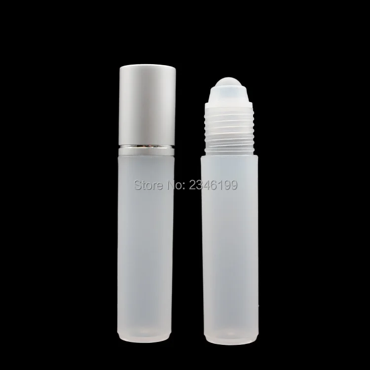 50pcs 10ML Roll on Bottle Silver Lid Steel Bead Ball Empty Perfume Cosmetic Packaging Matte Frost Plastic Roller Bottle