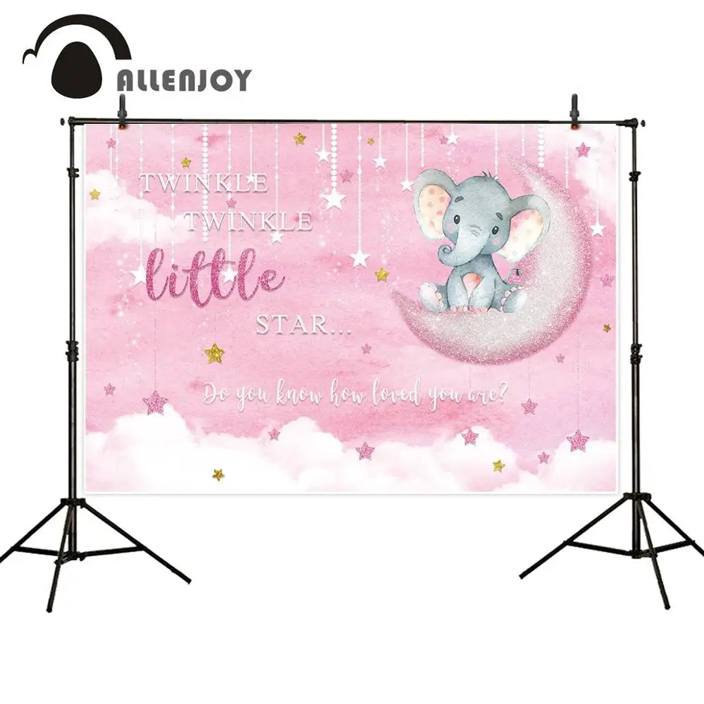 Allenjoy elephant twinkle little star baby shower backdrop photography pink girl moon birthday party background banner photo