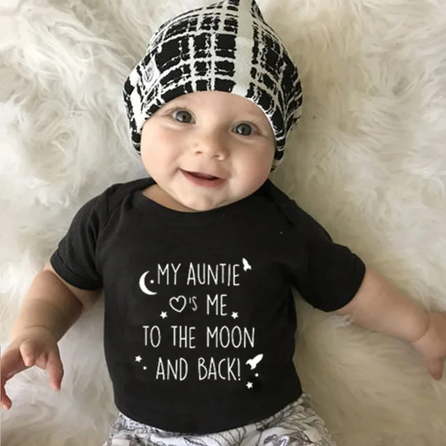 Newborn Cotton Romper My Auntie Loves Me To The Moon and Back Print Short Sleeve Infant Baby Boy Girl Funny Jumpsuit Clothes