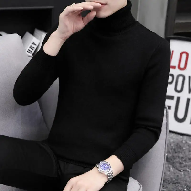 

Autumn Winter New Men's Turtleneck Sweater Slim Solid Color Casual Knit Bottoming Shirt Men's Winter Warm Pullover Knit Sweater