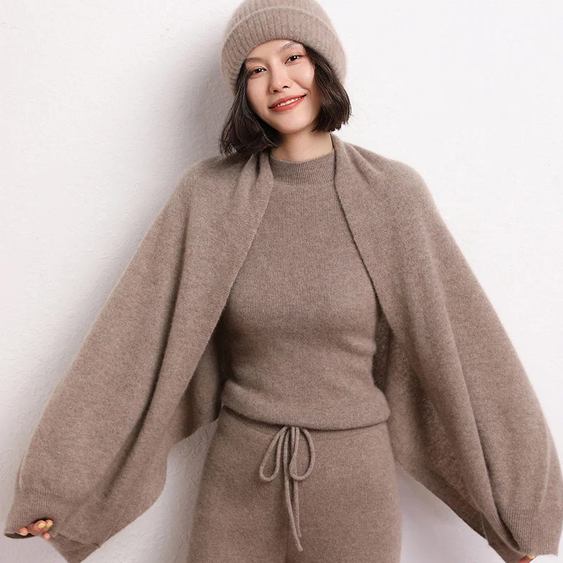 Nova chegada outono inverno malha cachecol feminino sólido 100% cabra cashmere poncho quente moda capas senhora cachecóis de alta qualidade