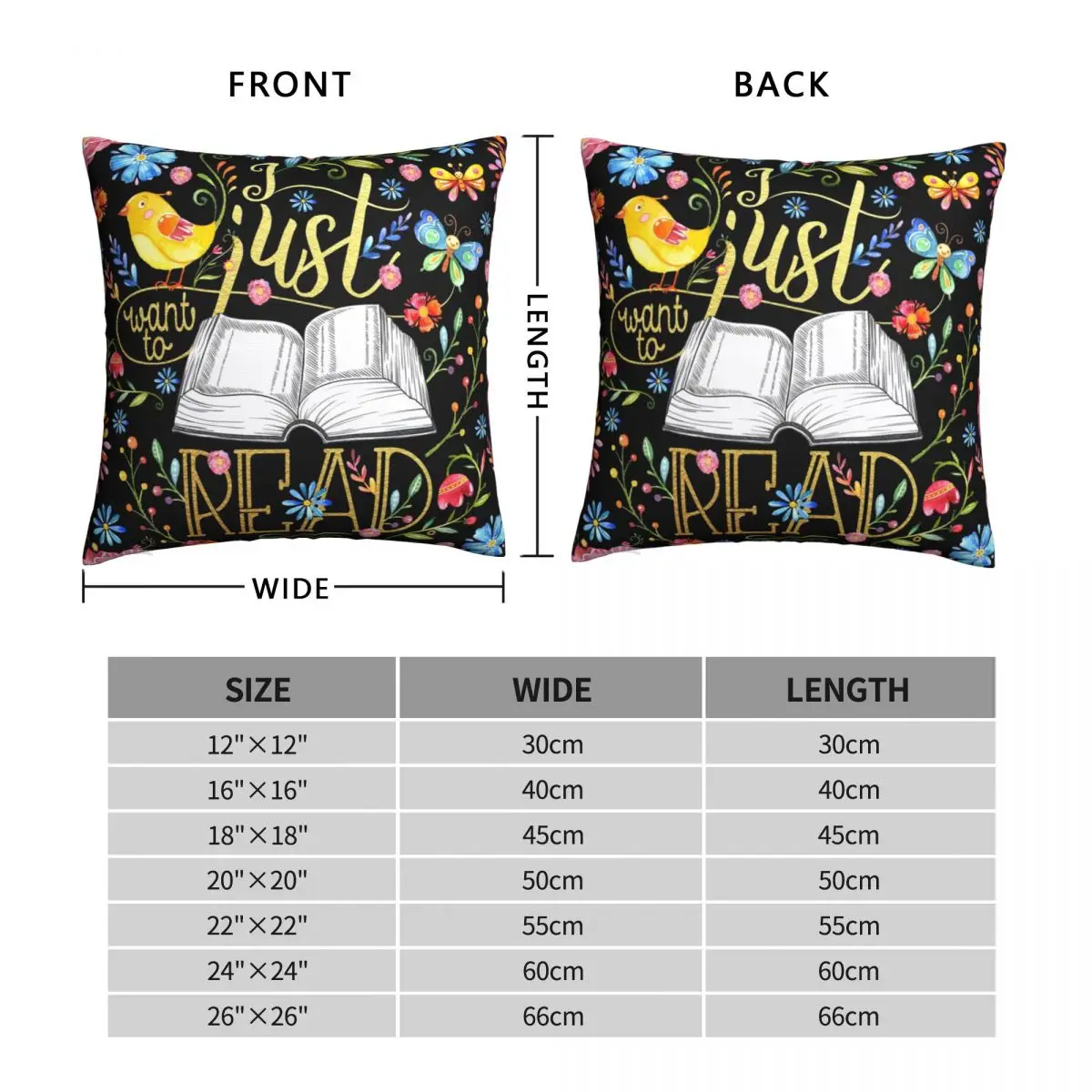 I Just Want To Read Black Floral Pillowcase Polyester Linen Velvet Creative Zip Decorative Throw Pillow Case Sofa Cushion Cover