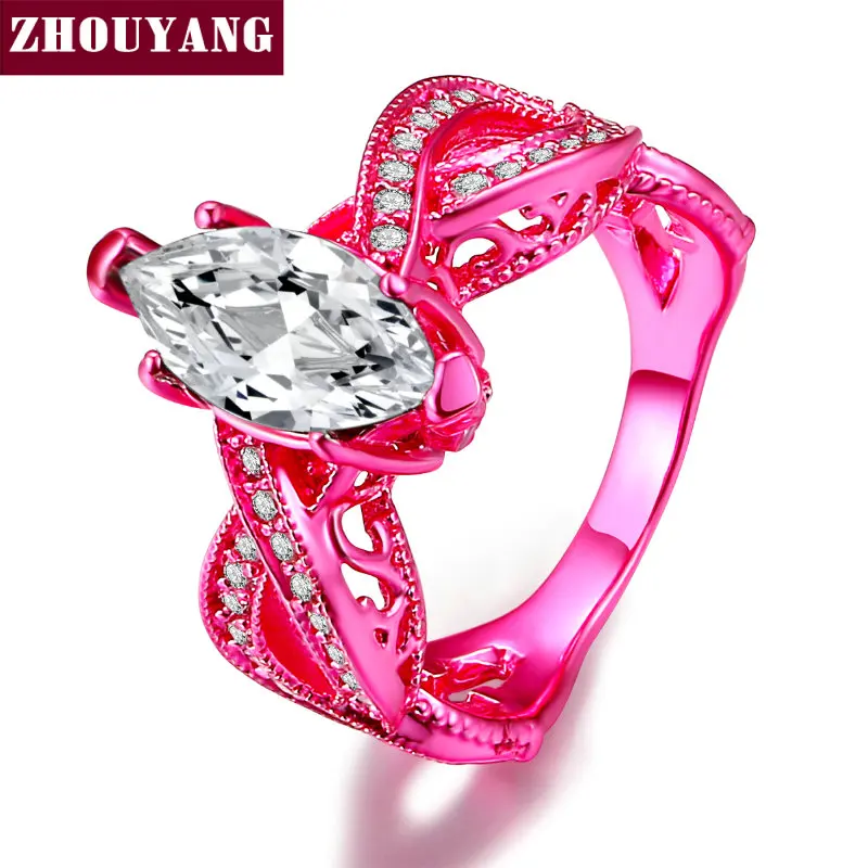 New Design Marquise-cut Cubic Zirconia PinkGold Color/ BlueGold Color Fashion Jewelry Ring For Women DD038 DD039 DD040