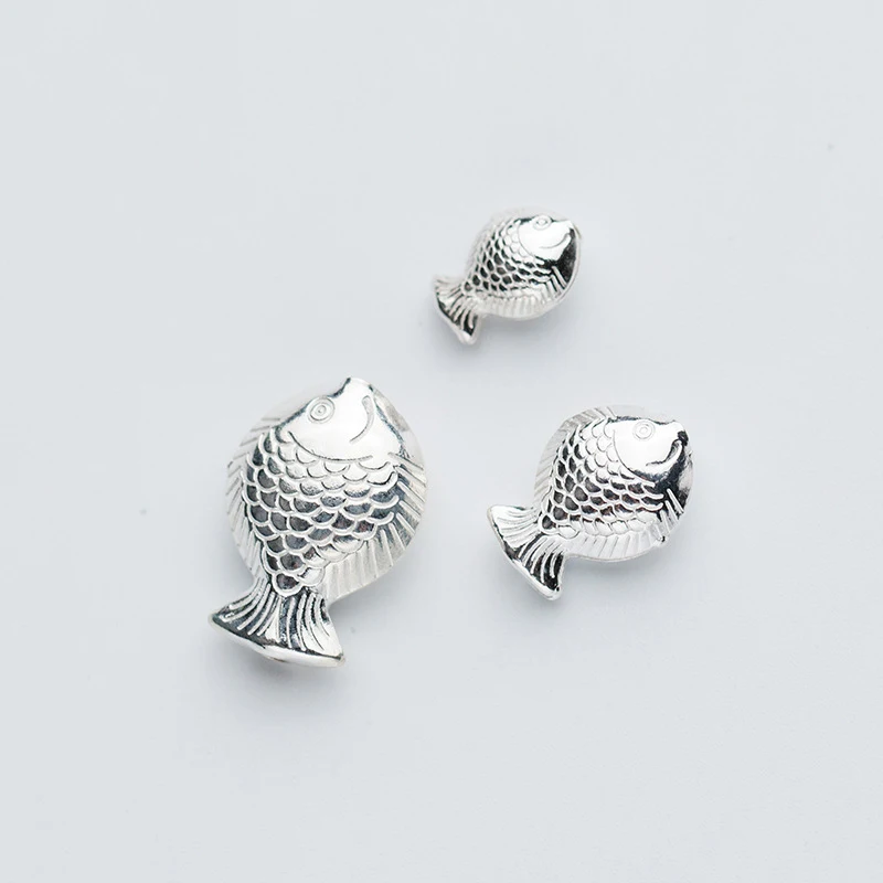 MEETSOFT Cute 925 Sterling Silver Fish Animals Space Bead Charms Handmade Of DIY Fine Jewelry Necklace Bracelect Accessory