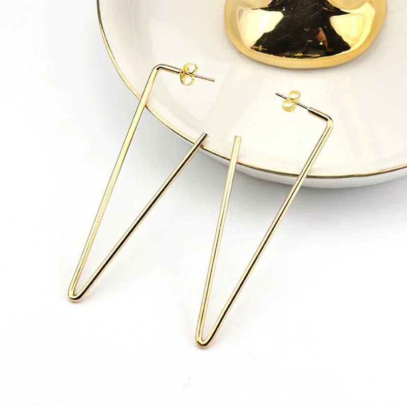 Wholesale Gold Color Hollow Opened Triangle Stainless Steel Hoop Earrings Punk Cool Fashion Jewelry Gift for Women Men