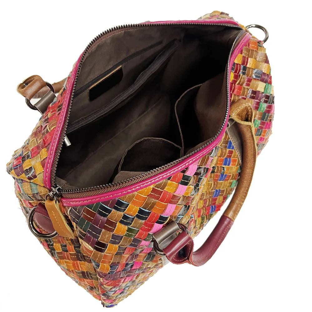 Borsa Boston da donna in pelle di mucca multicolore 2024 borsa a tracolla da viaggio Borsone da viaggio di grande capacitร in vera pelle moda