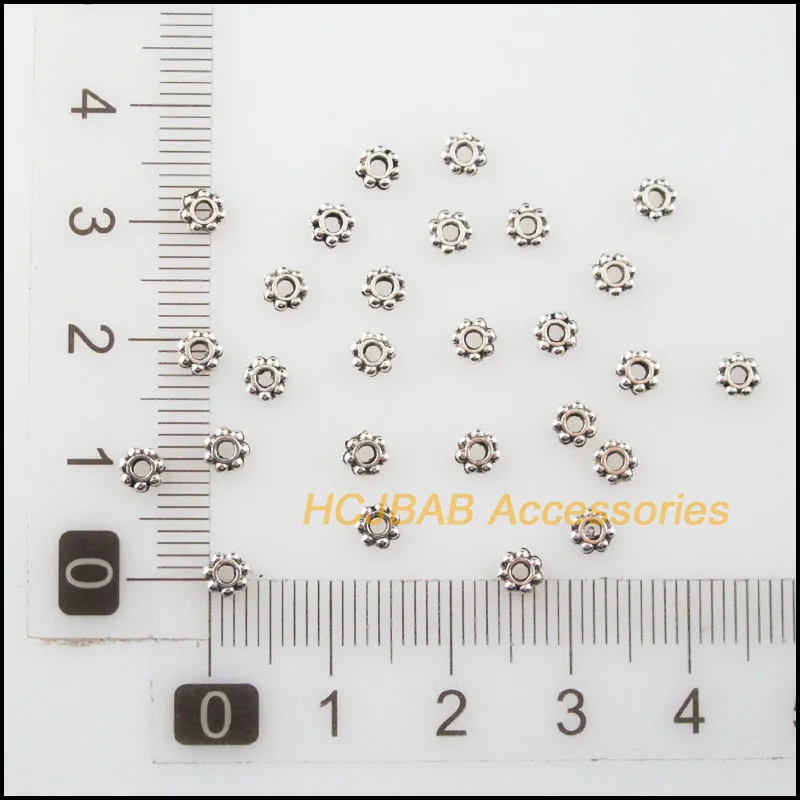 500 New Round Charms Tibetan Silver Color Tiny Flower Spacer Beads 4mm