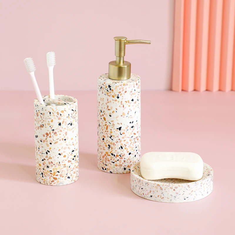 Bathroom Accessories  Toothbrush Holder, Resin Gift Set Apartment Necessities, Contain Soap Dispenser,Soap Dish