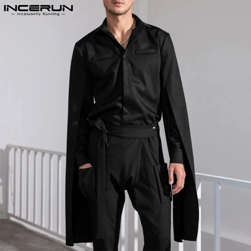 INCERUN 2024 Fashion Men Irregular Shirt Lapel Flare Long Sleeve Streetwear Button Men Clothing Solid Color Casual Camisas S-5XL