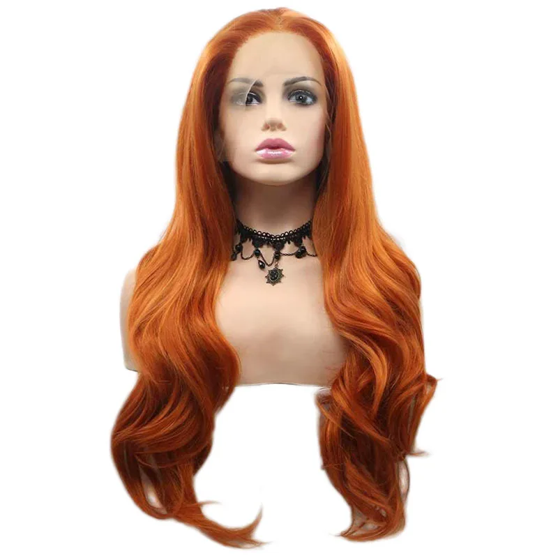 Long Yellow Orange Gold Synthetic Lace Front Wigs for Women Mix Color Yellow Orange Wig Heat Resistant Fiber 24 Inches Cosplay