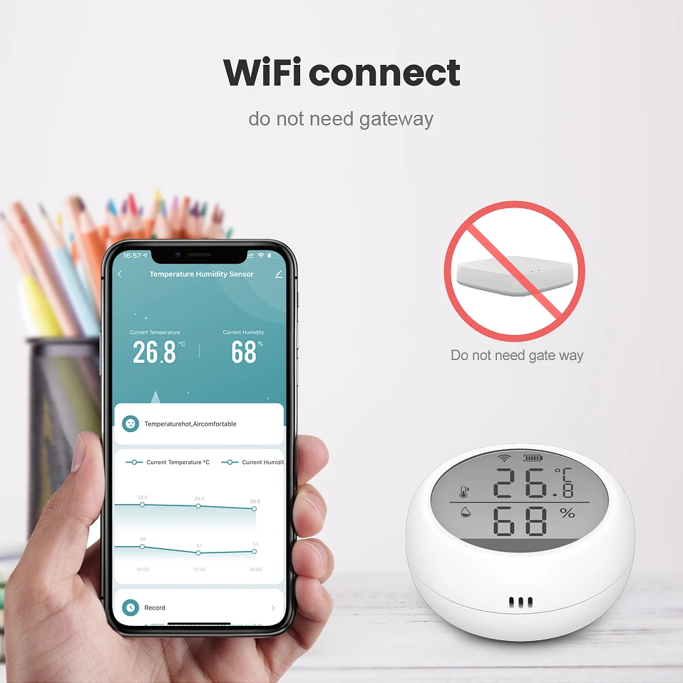AVATTO Tuya WIFI Temperature And Humidity Sensor,Fahrenheit and Celsius LCD Display Works With Alexa Google Assistant Smart Life