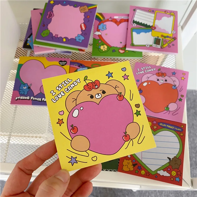 Ins Cartoon Colorful Love Bear Memo Pad 50 Sheets Korean Office Message Paper student Notes Kawaii Stationery School Supplies