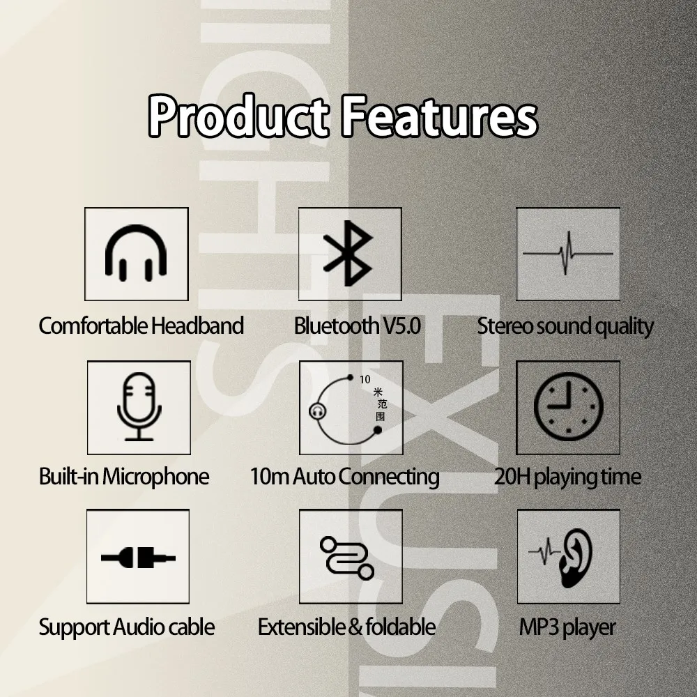 Próprias fones de ouvido sem fio, fones de ouvido elegantes com bluetooth e plugue embutido