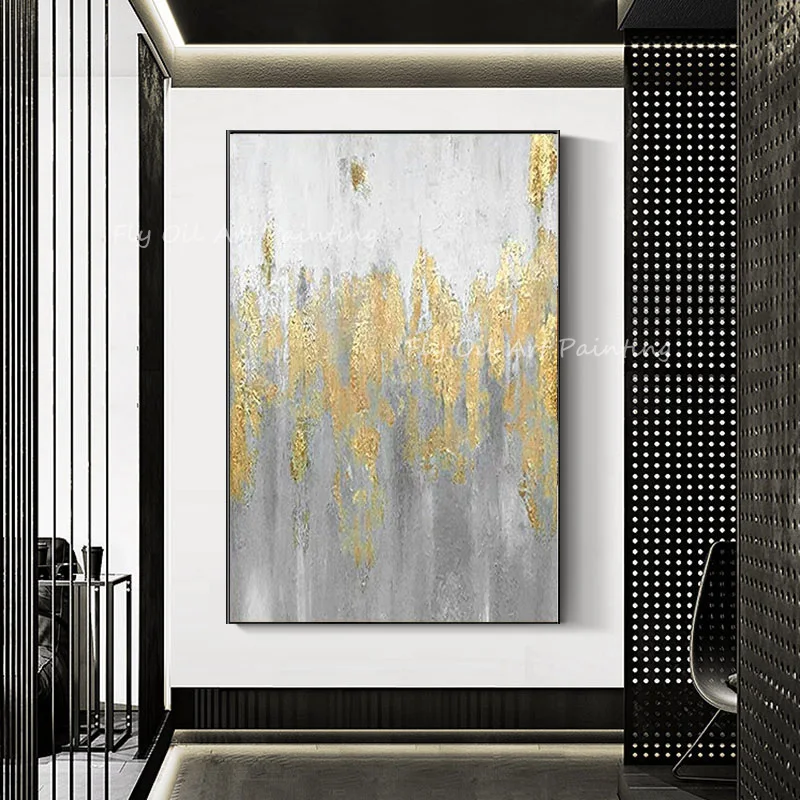 

Gold Foil Landscape Abstract Modern 100% Handmade Ocean Sea oil painting Scandinavian wall artwork for home decoration gift