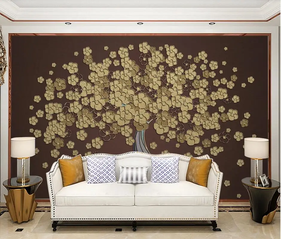 

Bacal Modern golden line leaf flower living room background wall papel de parede 3D wallpaper 3d wall paper mural huda beauty