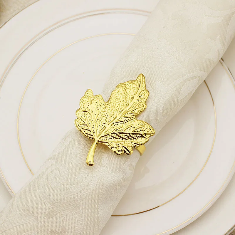 

6pcs/lot Metal napkin ring golden maple leaf napkin buckle wedding holiday party table creative decoration napkin ring