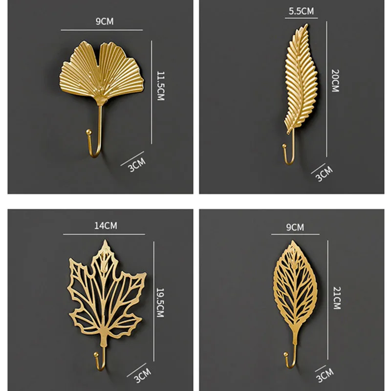 Luxury Golden Wall Hooks Leaves Hanging Door Wall Hanger Hook For Towel Hat Coat Rack Key Clothes Hanger Door Wall Decoration
