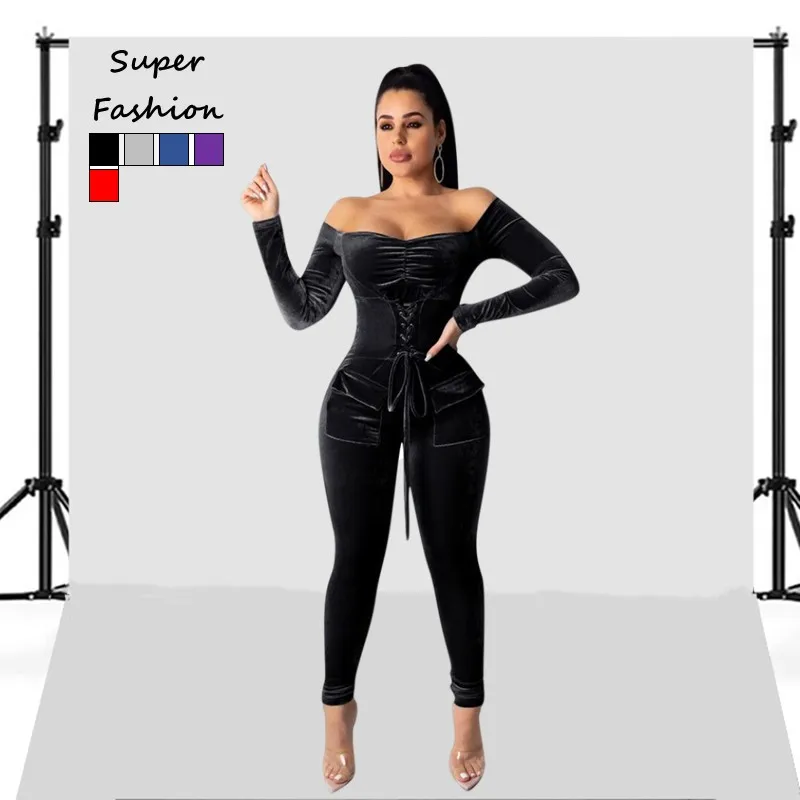 

S-2XL Fashion Jumpsuits For Women 2022 Sexy Solid Color Long Sleeve Strapless Bodycon Club Bodysuits Wholesale Dropshipping