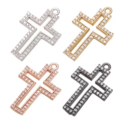 ZHUKOU 14x22mm brass crystal charming cross necklace pendant for women DIY necklace jewelry Accessories making model: VD659