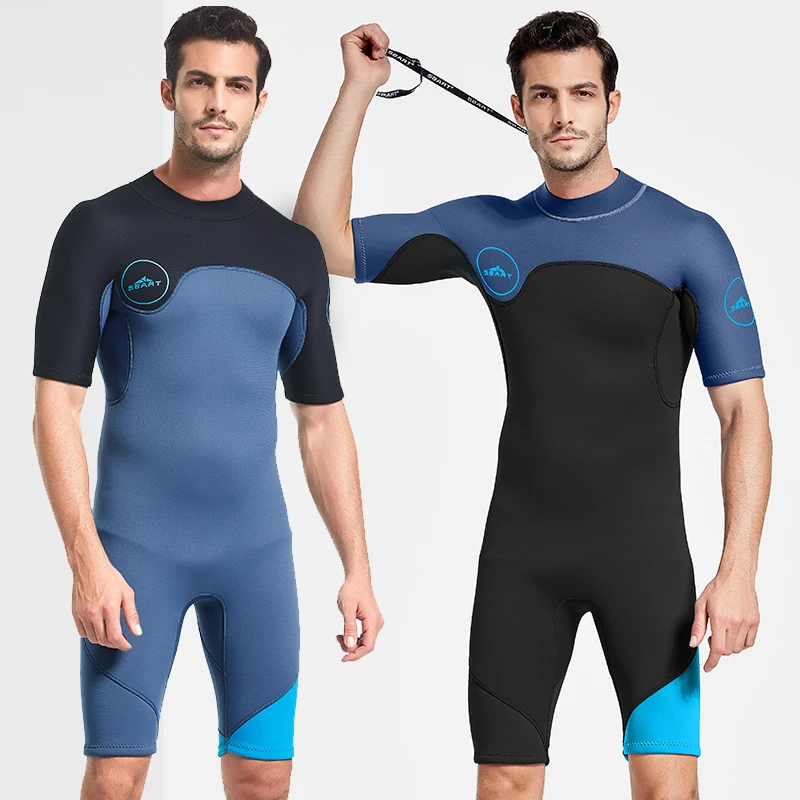 Tute da sub per uomo, mute corte, surf e nuoto, manica corta, Zip posteriore, costume intero per tenere al caldo, 2mm