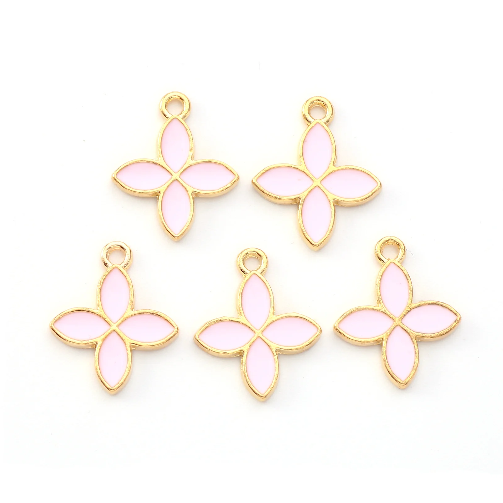 10Pcs Gold Plated Enamel Pendants Oil Drop Four-leaf Flower Charms For Necklace Bracelet Handmade Earring Dangle Jewelry Making