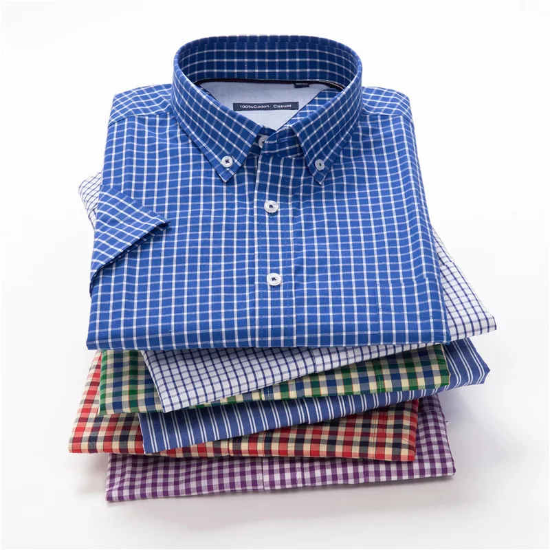 100% cotton summer men\'s shirt Men\'s business casual plaid short-sleeved shirt Oversize 8XL 9XL 10XL 9 color options