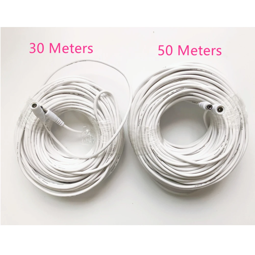 Cable de alimentación para cámara CCTV, 3M/5M/10M/15M/20M/30M/50M DC 12V, 5,5mm x 2,1mm, Cable de extensión blanco macho hembra para cámara de seguridad